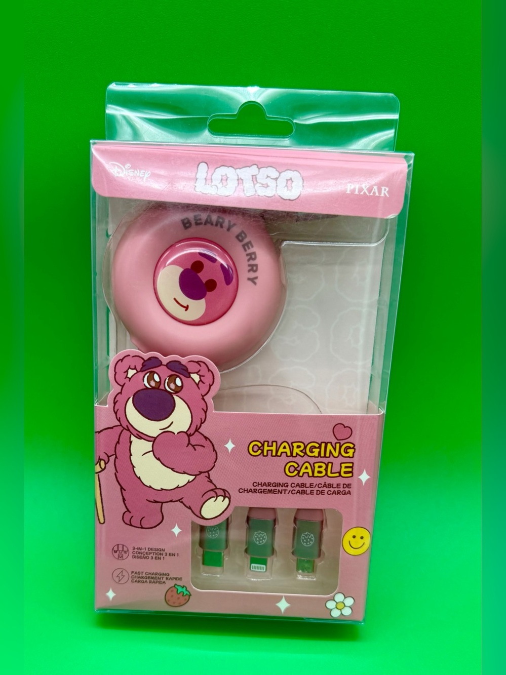 Disney Pixar Lotso Beary Berry Pink Charging Cable
